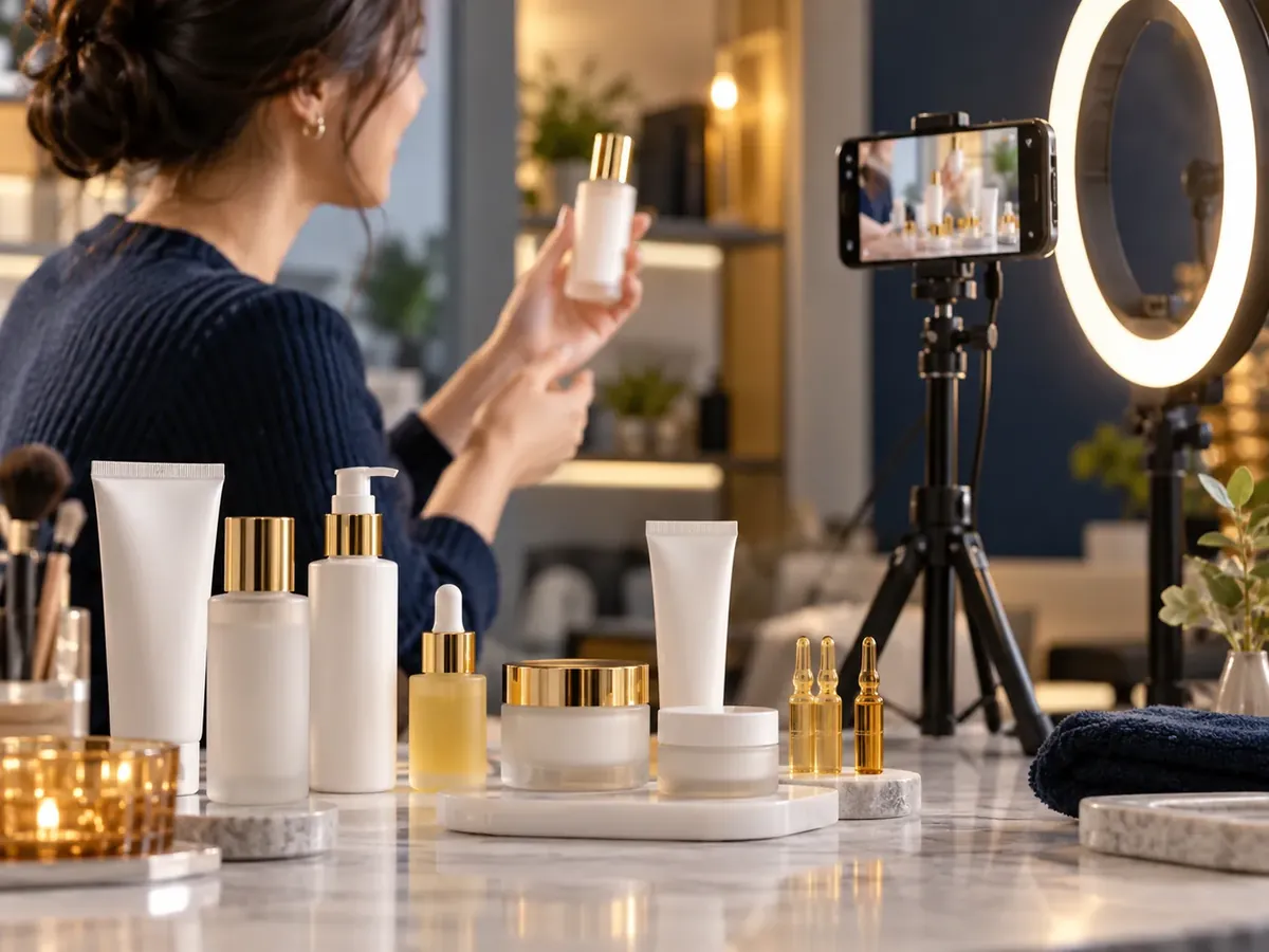 A live stream presenting cosmetics being filmed